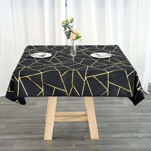 Vista 39 de Efavormart - Mantel redondo de poliéster de 120 pulgadas con patrón geométrico dorado Morado