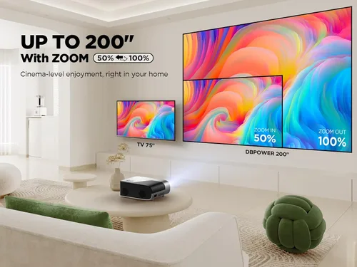 Vista 6 de [Auto Focus/Auto Keystone] Proyector inteligente con WiFi y Bluetooth, Dolby Audio, DBPOWER Native 1080p Projector, proyector de película 600ANSI