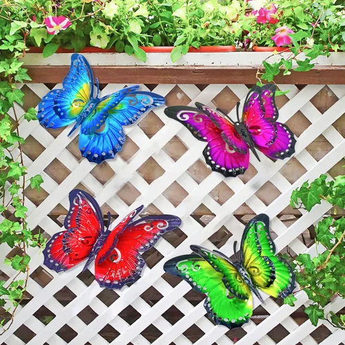 Vista 9 de 2 piezas de mariposas de metal para valla de patio, decoración de jardín, mariposa grande de 14 pulgadas para patio al aire libre, patio, balcón