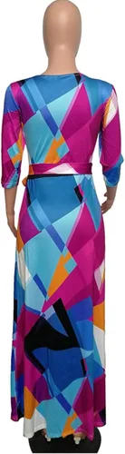 Vista 6 de Akmipoem Vestido largo largo con cuello en V y manga 34 con estampado floral para mujer