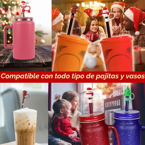 Vista 4 de Avky 4 tapas de paja de Navidad para copa Stanley, 0.394 in, 0.4 pulgadas, accesorios de Navidad con vaso de 30 y 40 onzas con asa, a prueba