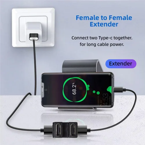 Vista 2 de chenyang CY USB4 Tipo C hembra a hembra de alimentación de datos de vídeo adaptador de extensión 40Gbps para NS Switch & Teléfono y Laptop