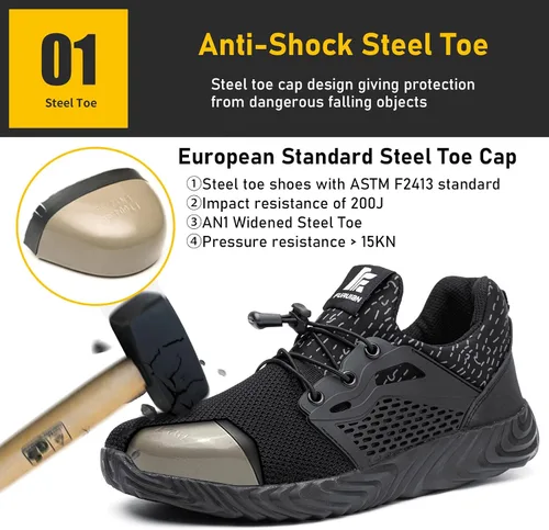 Vista 2 de Furuian Zapatos indestructibles con punta de acero para hombres y mujeres, ligeros, resistentes a pinchazos, zapatos de trabajo de seguridad