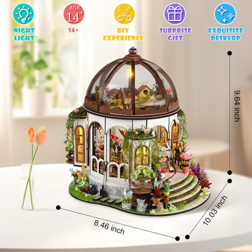 Vista 5 de Kit de casa en miniatura para bricolaje, kit de rincón de libro con luz LED, rompecabezas de madera 3D, kit de construcción de decoración de Jardín