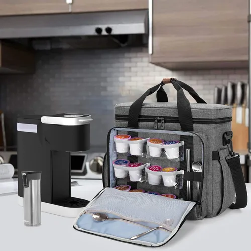 Vista 7 de CURMIO - Cafetera de viaje compatible con Keurig K-Mini o K-Mini Plus Single-serve Coffee Machine Travel Bag, for K-Cup Pods, Protective