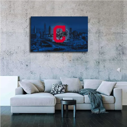 Vista 6 de Cleveland Indians Póster de béisbol deportivo en lienzo para pared, diseño artístico, decoración del hogar, pintura (enmarcado, 12 x 18 pulgadas)