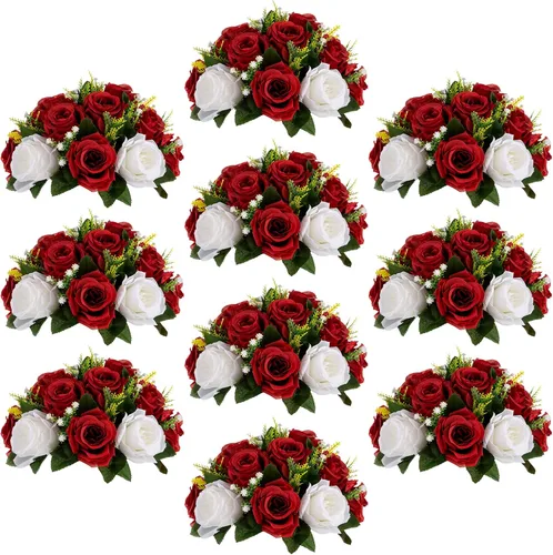 Vista 41 de Sziqiqi Flores de rosas artificiales de seda sintética para decoración de centros de mesa de boda, decoración del hogar, paquete de 2 unidades Azul