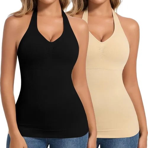 Vista 11 de JOYSHAPER Camisola moldeadora con brasier integrado de compresión halter para mujer, control de abdomen, brasier acolchado Halter Neck & V Neck #5