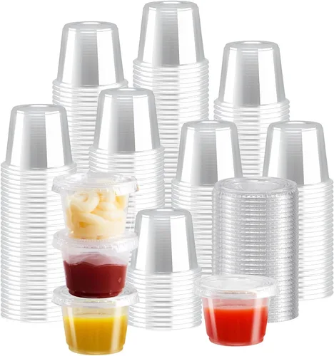 Vista 8 de Paquete de 360 recipientes de condimentos de 4 onzas con tapas, tazas desechables para salsa Clear Plastic Condiment & Jello Shot Cups, Small