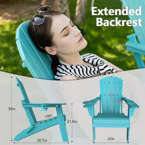 Vista 2 de Plawdlik Juego de 10 sillas plegables Adirondack con textura de madera, HDPE pesado para todo tipo de clima, juego cómodo junto a la piscina, patio