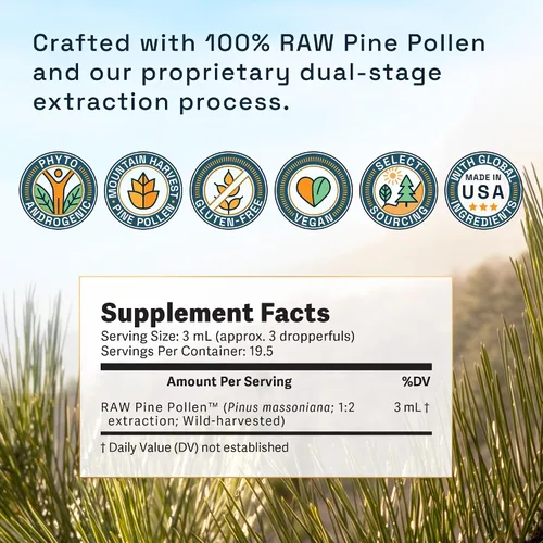 Vista 6 de RAW Forest Foods Forest Manna - Tintura de polen de pino real, extracción 1:2 verdadera de doble etapa, polen de pino puro, solo en botella de 2