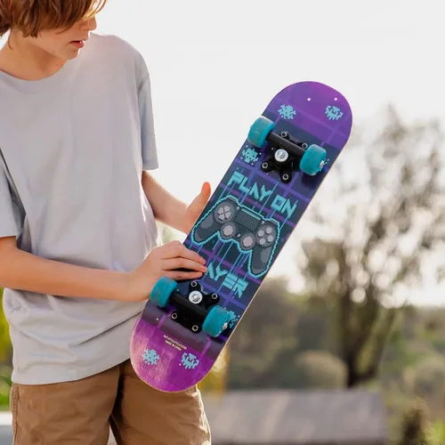 Vista 3 de Mini patineta completa de 24 pulgadas Madera de arce Rodamientos ABEC 7 Cubierta cóncava de doble patada Monopatín para niños, monopatín