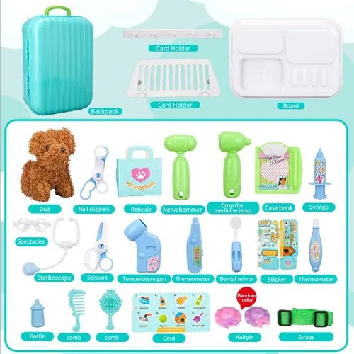 Vista 2 de TAKIHON Kit de veterinario para niños, juguetes 2 en 1, mochila 2 en 1, cuidado y aseo de mascotas, juego de rol médico veterinario para niños