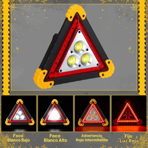 Vista 2 de Huquary - Paquete de 3 triángulos LED de emergencia, advertencia Seguridad en carretera para automóvil, camión, RV, 4 modos de iluminación