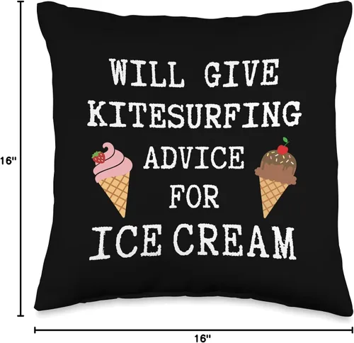 Vista 4 de Kitesurfing Gifts Kitesurfer Equipment Kitesurf Advice for Ice Cream - Cojín de kitesurf, 16 x 16, multicolor