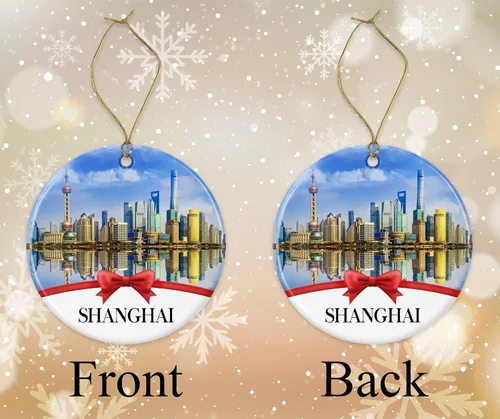 Vista 2 de Adorno de Navidad de Shanghai, adornos de Navidad, colección de recuerdos de viaje, regalo para la familia, adorno de árbol de Navidad, viajes por