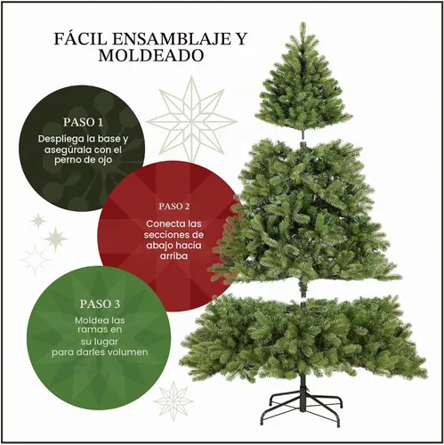 Vista 5 de Árbol de Navidad, abeto de aspecto real, con bisagras, con 1200 luces claras, de National Tree 500 luces transparentes, 1,462 puntas, incluye