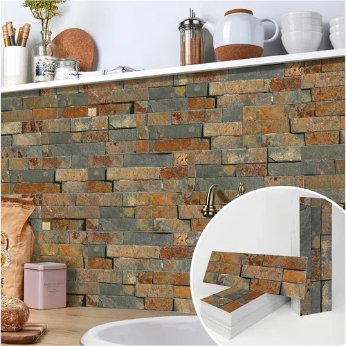 Vista 10 de TUOKING 3 Piezas Azulejos Despegar y Pegar para Salpicadero de Cocina 4"x 12" PVC Autoadhesivos Subway Mate Imitación Piedra Panel de Pared Ladrillo