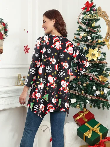 Vista 4 de BELAROI Camisetas de talla grande para mujer, túnica de otoño, para llevar con leggings, manga 34, casual, holgadas, tallas S-5X