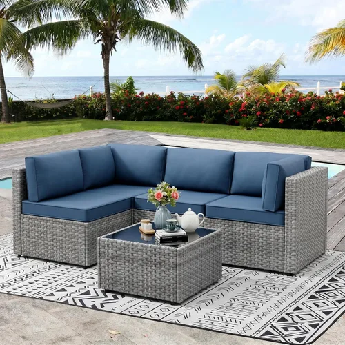 Vista 11 de Vongrasig 5 Piece Patio Furniture Sets, Outdoor Patio Set Sectional Sofa Beige