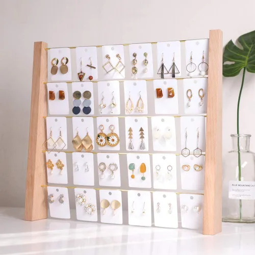 Vista 6 de GemeShou Estante organizador de joyas de haya de 5 niveles estante de almacenamiento al por menor soporte de exhibición de pendientes de madera
