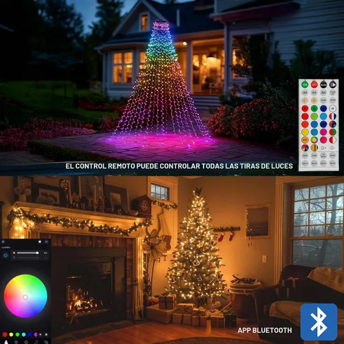 Vista 3 de Dazzle Bright luces inteligentes para árbol de Navidad, 448 luces LED que cambian de color, luces de cascada para la punta del árbol con control