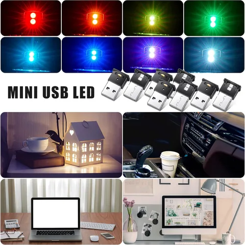 Vista 6 de Frienda 2 piezas de mini luz LED USB, iluminación interior LED para automóvil, 5 V, luz de ambiente USB inteligente, teclado para computadora