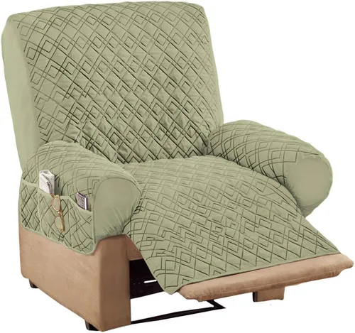 Vista 4 de Collections Etc Funda reclinable elástica acolchada en forma de diamante con bolsillos de almacenamiento y correas elásticas, protector de muebles