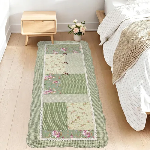 Vista 4 de USTIDE Alfombra rústica de algodón con diseño floral, de retazos, acolchada, lavable, para dormitorio, sala de estar, decoración del hogar, 2 x 4