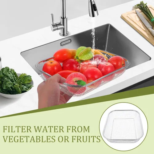 Vista 7 de Unomor Cesta grande de malla de acero inoxidable para fregadero de cocina, colador de 14.56 x 10.62 x 2.95 pulgadas para frutas, verduras y pasta