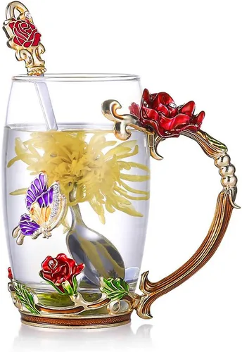 Vista 9 de Taza de té de flor, taza de té, taza de café de vidrio
