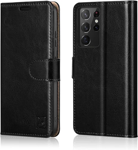 Vista 10 de Belemay Funda tipo cartera para Samsung Galaxy S24 – Funda protectora de piel auténtica con tapa – Tarjeteros con bloqueo RFID – Funda para teléfono