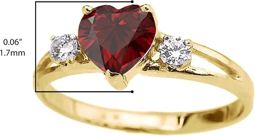 Vista 3 de Anillo de tres piedras con forma de corazón de oro amarillo de 14 quilates y topacio blanco