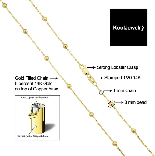 Vista 2 de Collar satélite de estaciones de bolas de oro amarillo relleno de 14k de 3 mm para mujer (16, 18, 20, 24 o 30 pulgadas)