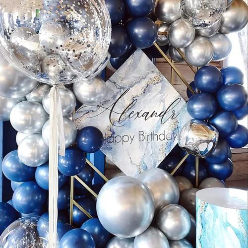 Vista 4 de 50 globos azules de 12 pulgadas y globos dorados 50 piezas de 12 pulgadas