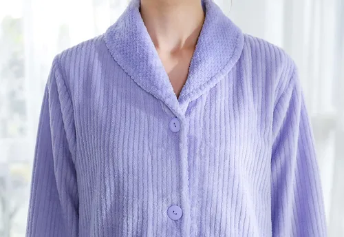 Vista 7 de Chaqueta de cama para mujer, color morado claro, con aguja, forro polar, con botones