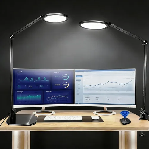 Vista 10 de NS Lámpara de escritorio LED profesional con control remoto, luz regulable CRI95+, 3000K – 6000K CCT ajustable, ángulo flexible, abrazadera