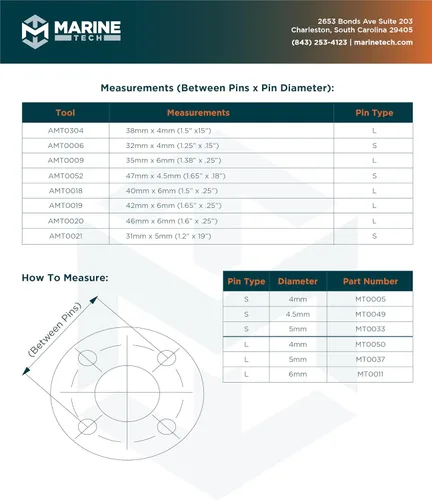 Vista 7 de Marine Tech Tools - Llave de pasador Mercury de 1.220 in (AMT0021), llave de pasador fuera de borda ajustable con pines S-5, herramientas fueraborda