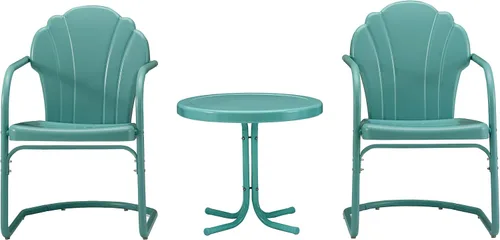Vista 2 de Crosley Furniture Tulip - Juego de sillas y mesa auxiliar para exteriores, 3 piezas, juego de conversación de metal retro, color azul