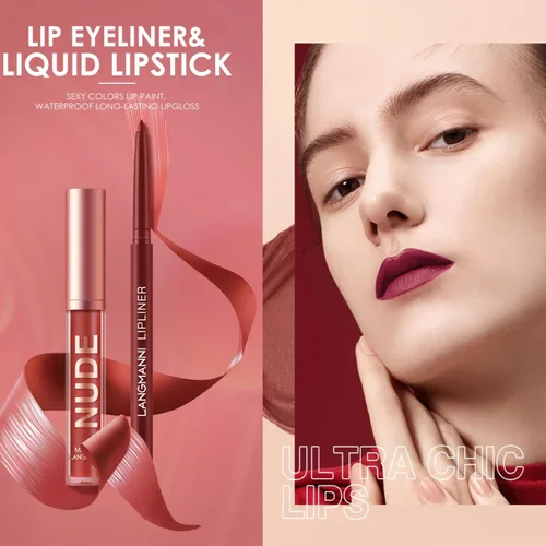 Vista 7 de LANGMANNI Aceite de labios (fresa+coco)+6 lápices labiales mate con 6 delineadores de labios Set de maquillaje duradero