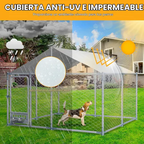 Vista 3 de Caja para perrera para perros al aire libre de 7.5 x 7.5 x 5.3 pies con techo, alimentador giratorio