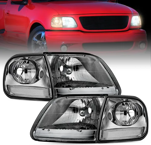 Vista 27 de Nilight - Conjunto de faros delanteros compatible con Ford F-150 Expedition 1997 1998 1999 2000 2001 2002 2003, carcasa negra, reflector ámbar