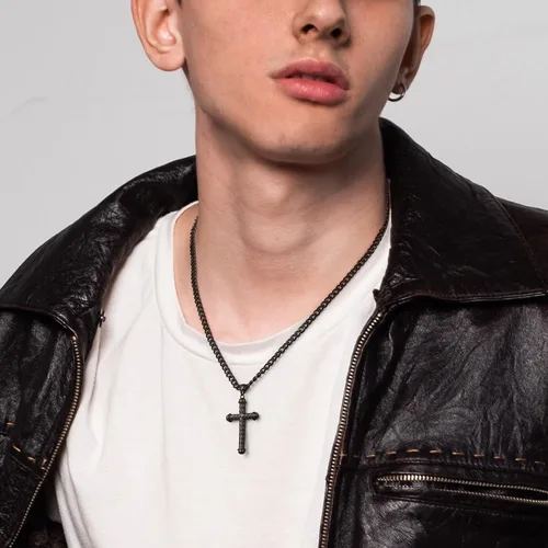Vista 5 de LUXEJEW Cross Necklace for Men, Silver Black Gold Stainless Steel Cuban Chain Cross Pendant Necklace for Men