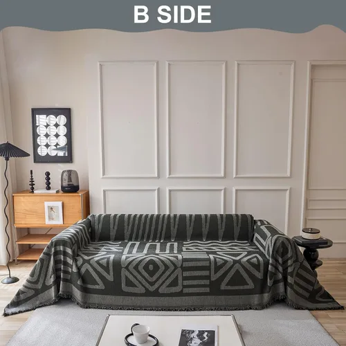 Vista 3 de VClife Funda antideslizante de felpilla con patrón tribal azteca para sofá modular, funda bohemia con patrón geométrico geométrico gris oscuro