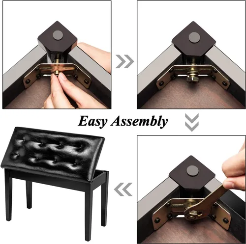 Vista 5 de Bonnlo - Banco de piano doble/dúo de madera con almacenamiento y cojín grueso, banco de piano acolchado de piel sintética para artista, asiento