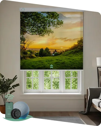 Vista 14 de Yoolax Persianas enrollables motorizadas con control remoto, persianas inteligentes impresas con imagen personalizada que funcionan con Alexa