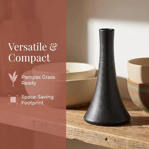 Vista 5 de Negro Cerámica Pequeño Florero Cerámica Hogar Escritorio Flores