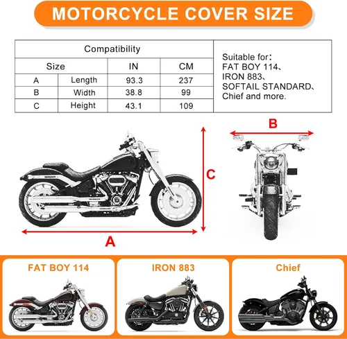 Vista 2 de Funda impermeable para motocicleta de repuesto para Harley Davidson Cruiser Iron 883/FAT BOY 114/HERITAGE Classic 114 con orificio para candado