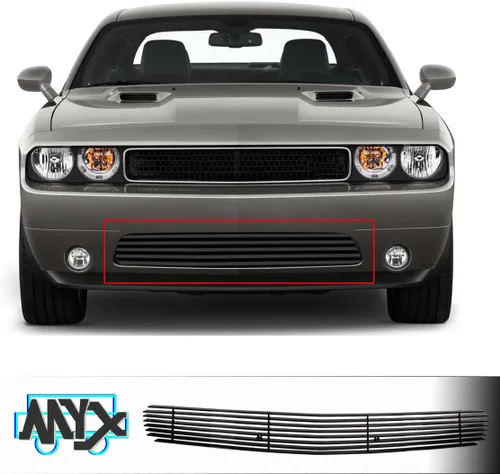 Vista 3 de Rejilla delantera inferior compatible con Dodge Challenger 2011, 2012, 13, 2014, cubierta de parrilla negra Buille