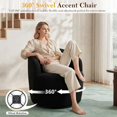 Vista 3 de FOXHUNTER Silla giratoria de barril, sillón individual pequeño de 360°, cómodo sofá redondo, sillas de botón acolchadas, modernas sillas de acento